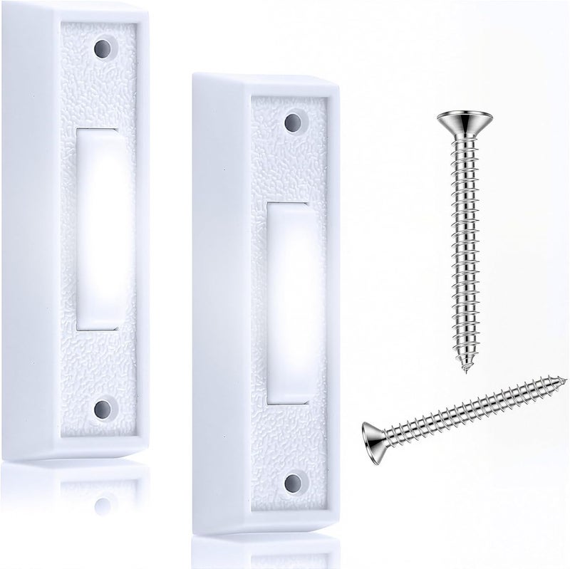 Pretwad 2Pack Door Bell Buttons Wired, Wired Door Bell Push Buttons LED Door Chime/White Door Bell Button, Lighted Doorbell Button for Most Door Bell Chimes White Light, Wall Mounted Doorbell Switch Garage - Image 1